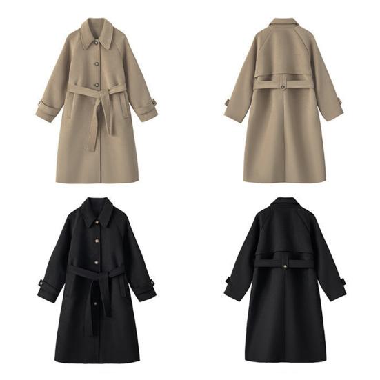 Осень-зима Женская куртка с поясом, толстый свободный отложной воротник, куртка для поездок на работу, однобортная, средней длины