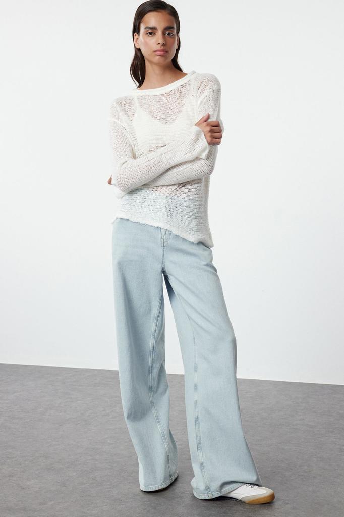 Женский модный стильный свитер, мятный прозрачный трикотажный свитер