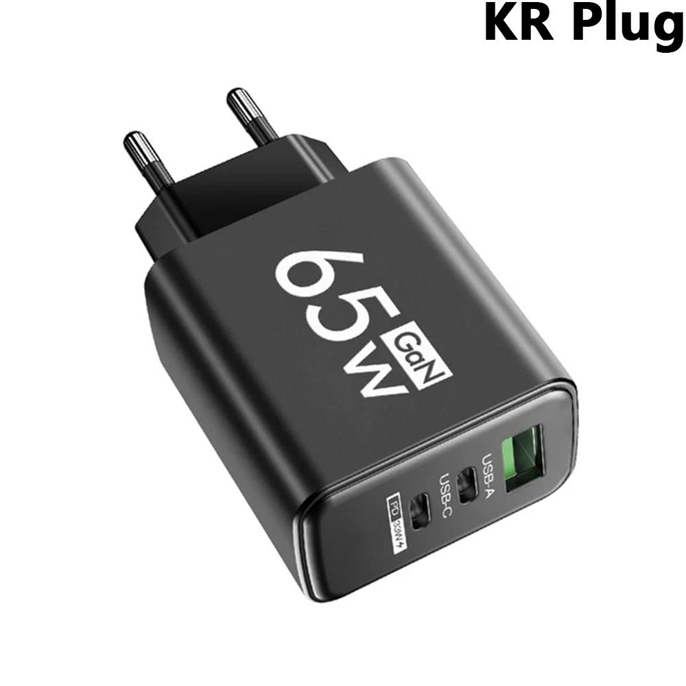 65 Вт GaN PD USB C настенное зарядное устройство 3 порта для iPhone 15 16 14 Pro Samsung S23 Xiaomi QC3.0 EU/US/KR Plug быстрой зарядки телефона адаптер