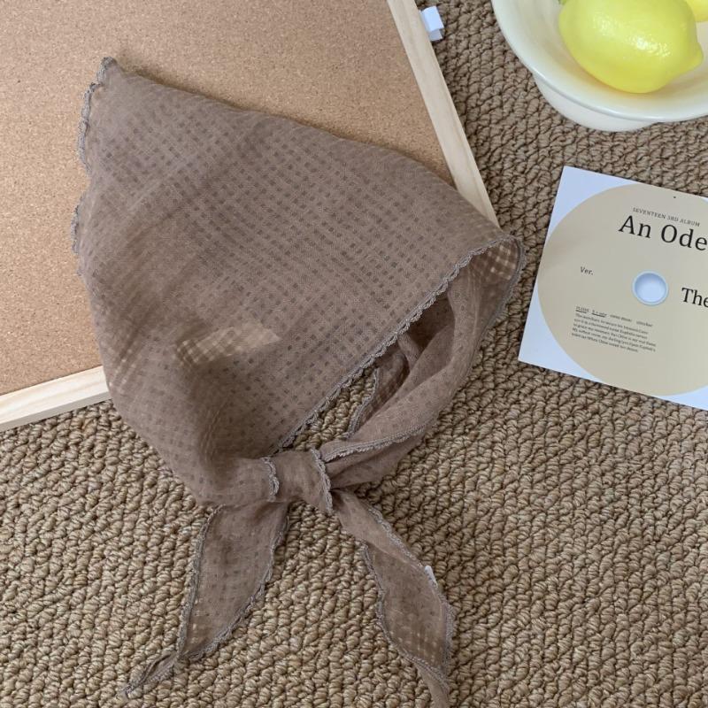 Triangle Scarf Scarf Women's Small Scarf New Silk Scarf High-end Versatile Plaid Headscarf Hollow Headband Tied Hair