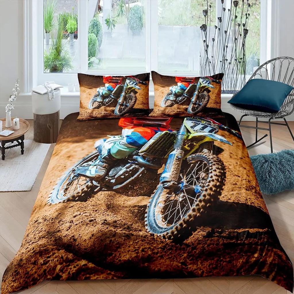 Комплект постельного белья Dirt Bike Motocross Racing для детей и подростков в экстремальном спортивном стиле из полиэстера Постельное белье Double Queen King