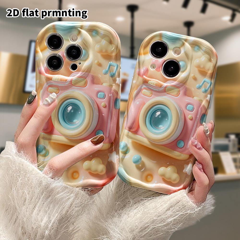 Phone Case: 2D flat design suitable for iPhone 18 17 16 15 14 13 Pro protective case, pink and blue retro camera, perfect Christmas and Halloween holi