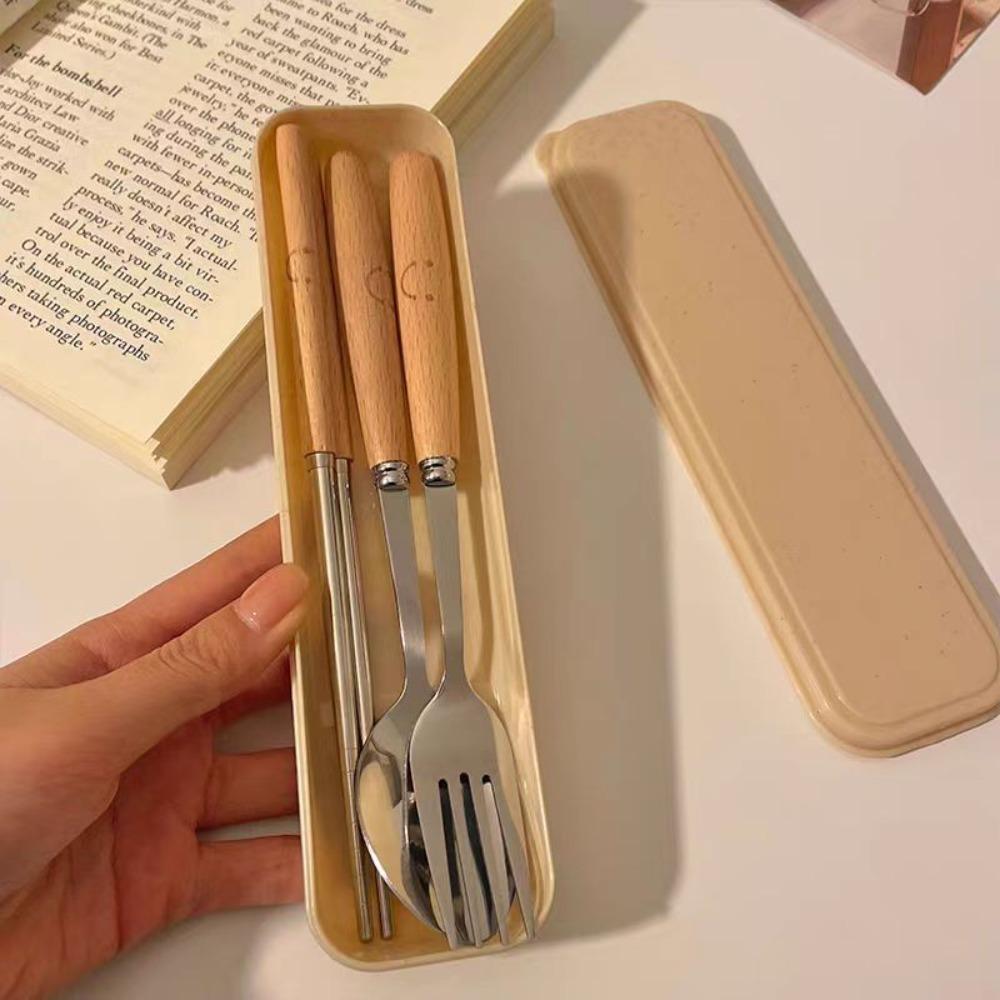 Набор ложек, вилок и палочек из нержавеющей стали 410 с пылезащитным кейсом, набор столовых приборов с деревянной ручкой, портативный набор столовых приборов для студентов