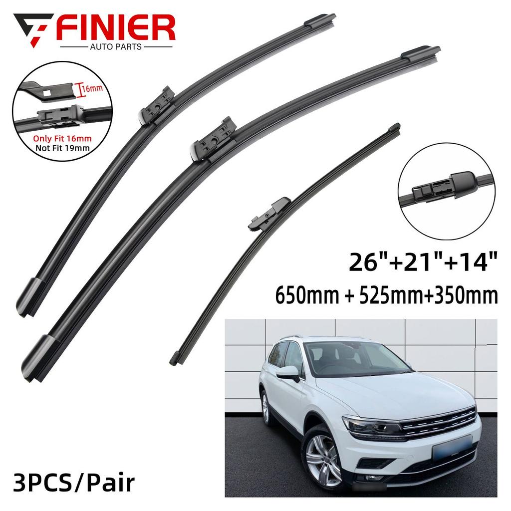 3 шт. щетки стеклоочистителя для VW Tiguan MK2 2017-2020 26 "21" 14" подходят для переднего лобового стекла, щетки для окон, резак, аксессуары 2017 2018 2019 2020