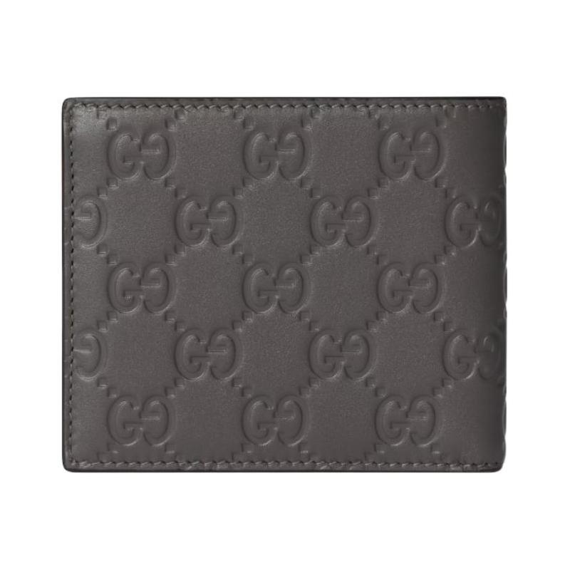 Gucci GG Emblem double G letter embossed GG printed embossed leather wallet men's gray