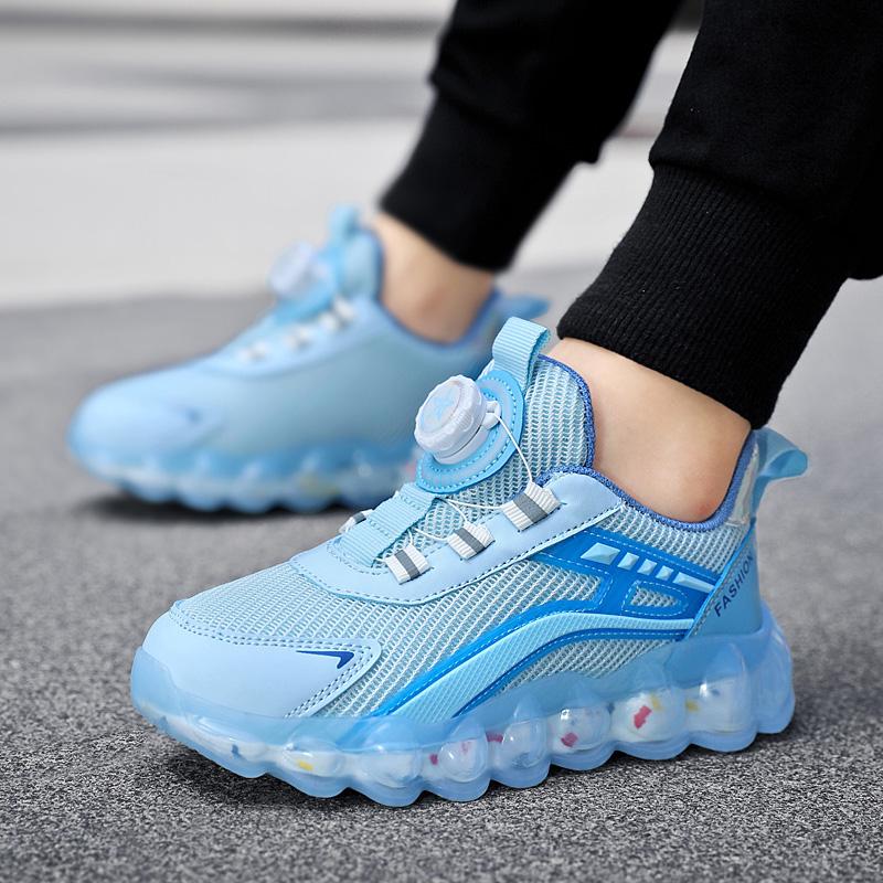 Новые детские модные дышащие повседневные спортивные туфли с вращающимися пуговицами для студентов, мальчиков и девочек, удобные кроссовки для бега на мягкой подошве