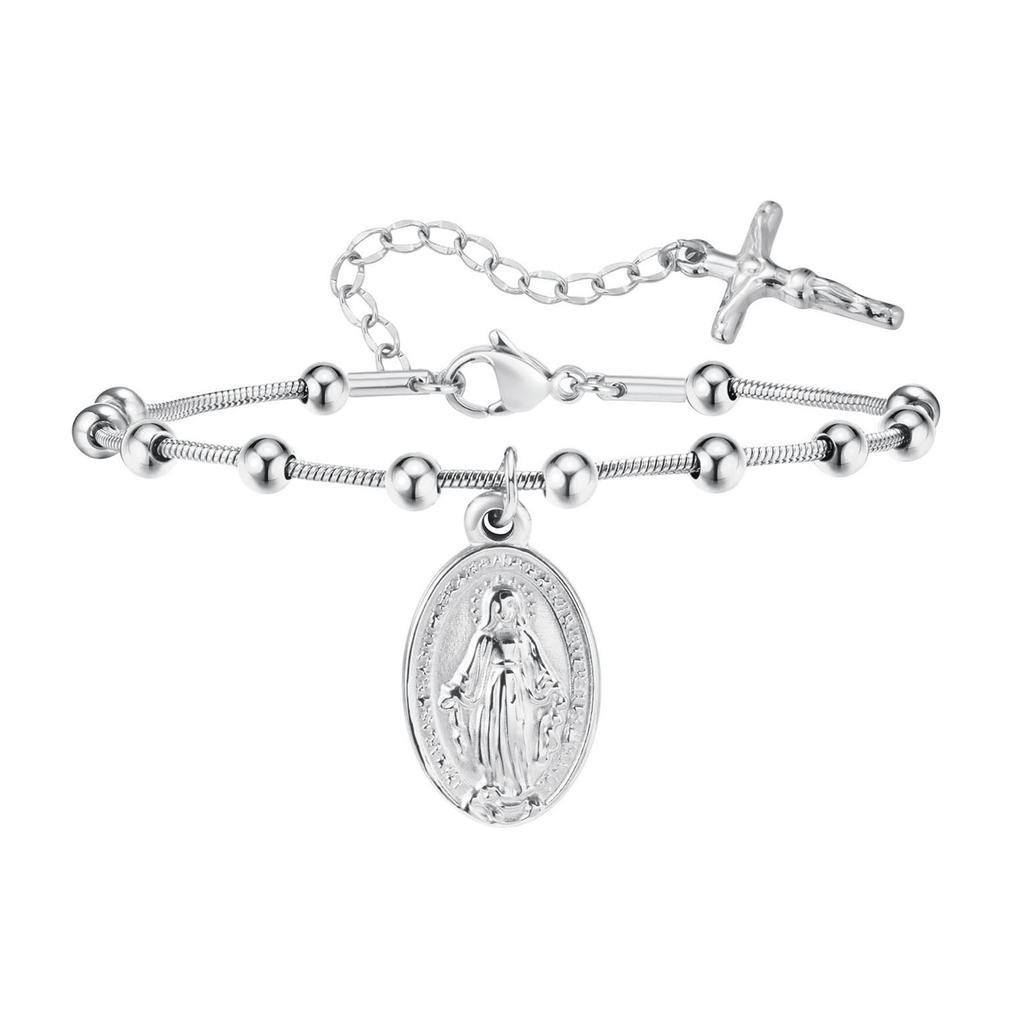 Rosary Cross Beaded Bracelet Snake Chain Bracelet Vintage Minimalist Charm Bracelet Suitable for Fashion Women Present