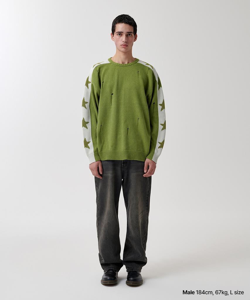 MAHAGRID Star Crash Knit Crewneck Olive(Mg2Fsmk610A)