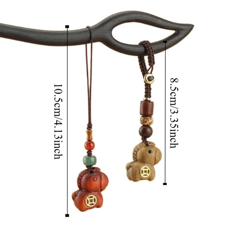 Ретро брелок-талисман в виде лошади, мультяшный брелок, кулон в виде деревянной лошади в китайском стиле, унисекс