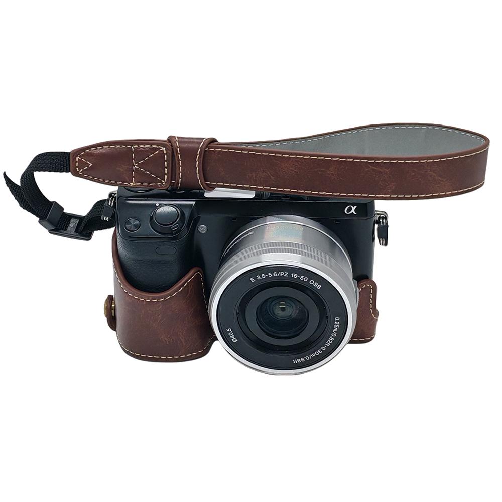 Для Sony NEX-7/NEX-6 Чехол для камеры из ПУ-кожи Конструкция с отверстием для батареи Чехол-половинка с ремешком для руки