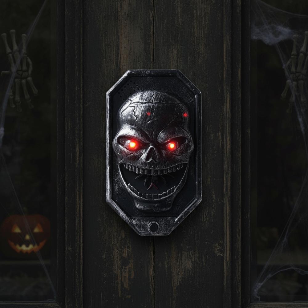 Vocal Halloween Skeleton Prop Battery-operated LED Glowing Eyes Talking Ghost Bell Secret Room
