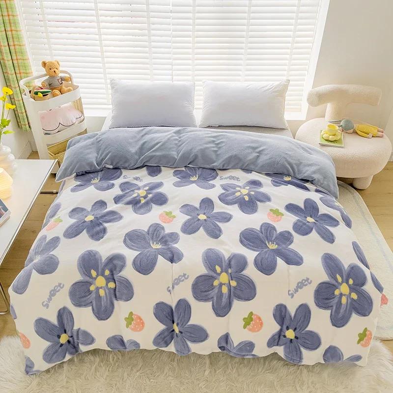 Milk Velvet Floral Duvet Cover, Ultra-Soft Cozy Warm Winter Reversible Plush Comforter Cover, 1 PC Botanical Flower Quilt Cover