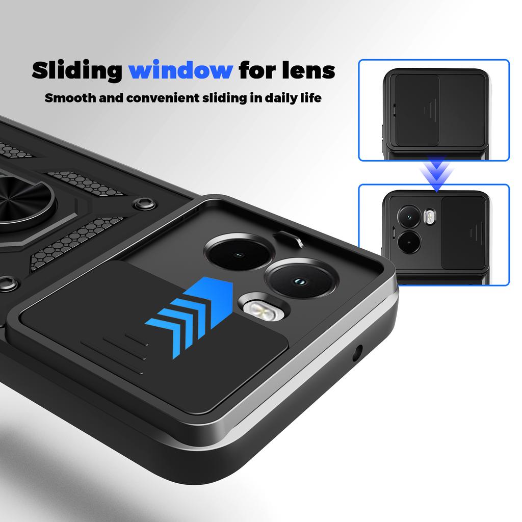 Для Xiaomi Poco M7 4G (169 мм) Чехол с выдвижной крышкой для камеры, PC+TPU, подставка, чехол для телефона