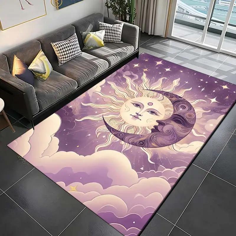 Pinkish Purple Moon Carpet Living Room Girls Room Mysterious Witch Flowers NonSlip Rug Home Hallway Area Decor Rug Doormat