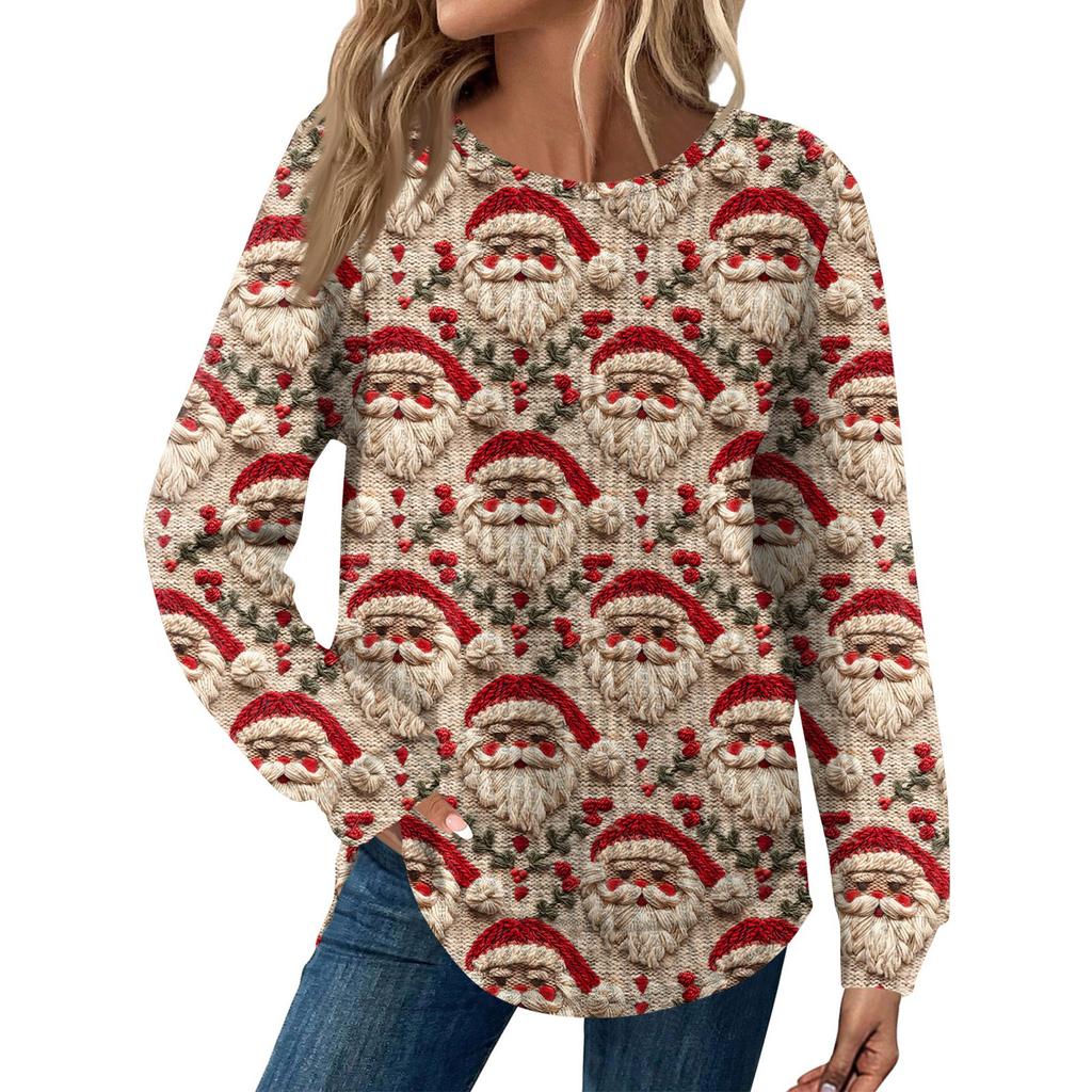 Women's Fashion Long Sleeve Christmas Loose Long Sleeve Round Neck Casual Top