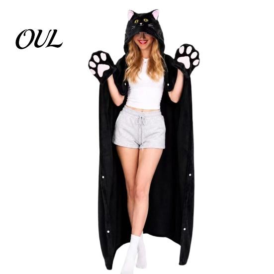 Lightweight Velvet Gown Animal Wearable Blanket Hoodie for Women, Oversized Flannel Sweatshirt Soft Loungewear Blanket, Button-Up Cosplay Cape