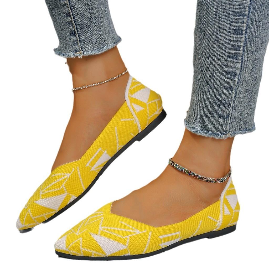 Stylish Cross-border Knit Flat Shoes For Women With Geometric Pattern And Pointed Toe Design