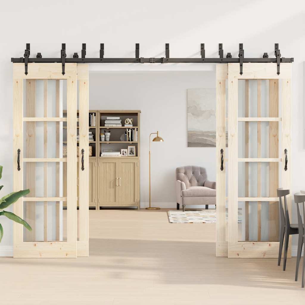 Sliding Door Hardware Set 305 cm Steel Black