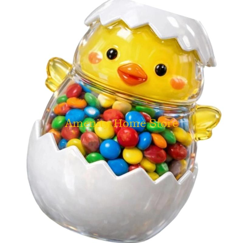F26C Decorative Rabbit Chick Eggs Glass Clear Candy Jar With Lid For Easter Treats Cookie Chocolate And Dry Food Organization