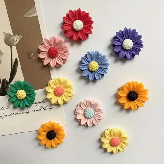 8Pcs Mini Resin Sunflower Refrigerator Magnet Colorful Flower Shape Fridge Magnet Memo Notes Photo Holder Home Kitchen Office
