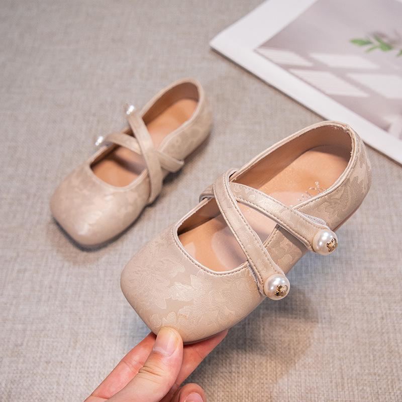 Женские кожаные мокасины в китайском стиле с мягкой подошвой - Весна 2026 года Туфли-балетки 'Принцесса' для детей среднего и старшего возраста.