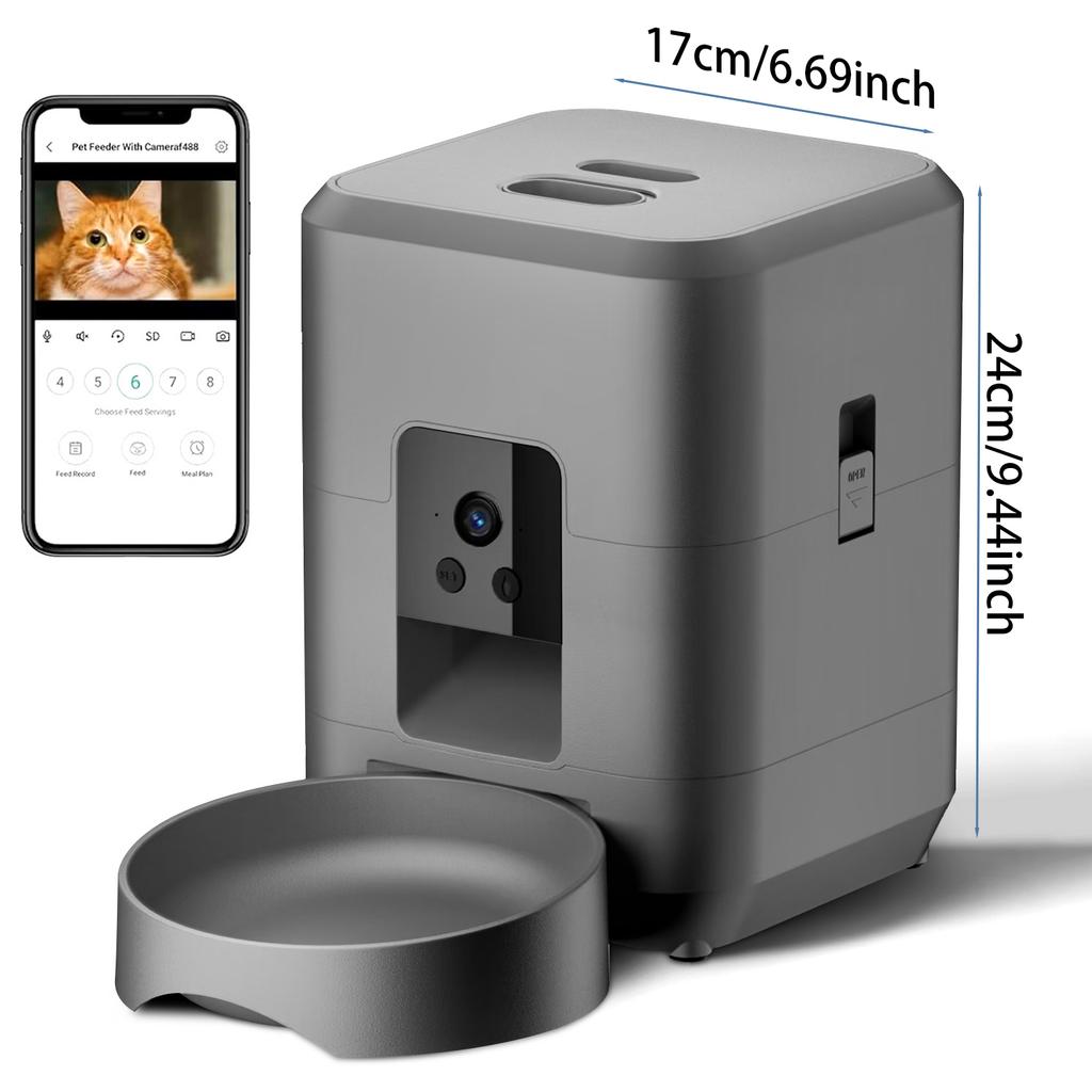 Автоматическая кормушка для домашних животных 2 л, Умная кормушка для кошек, Управляемая через Wi-Fi и камеру, Диспенсер для корма для собак и кошек, Удаленное приложение (Нет вилки 5 В 2 А