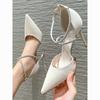 2025 New Summer High Heels Women's Stiletto Temperament Socialite Cross Buckle Strap One Word with Pointed Rhinestone Sandals