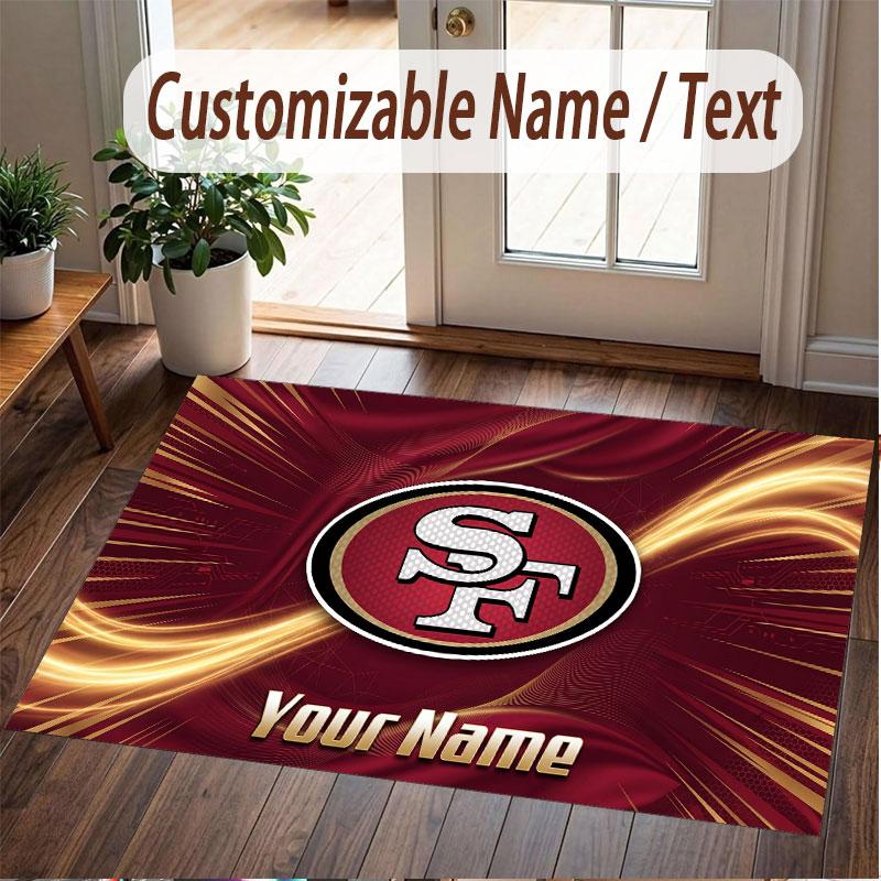 Custom Rug San Francisco 49ers Pattern Print Name Text Soft Non‑Slip Floor Carpet for Home Indoor Decoration