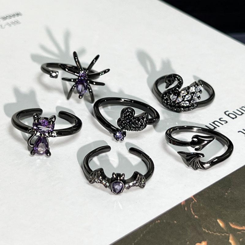 Ungendered Wind Dark Swan Bat Spider Fashion Halloween Cool Accessories Punk Open Ring Trend Niche Ring