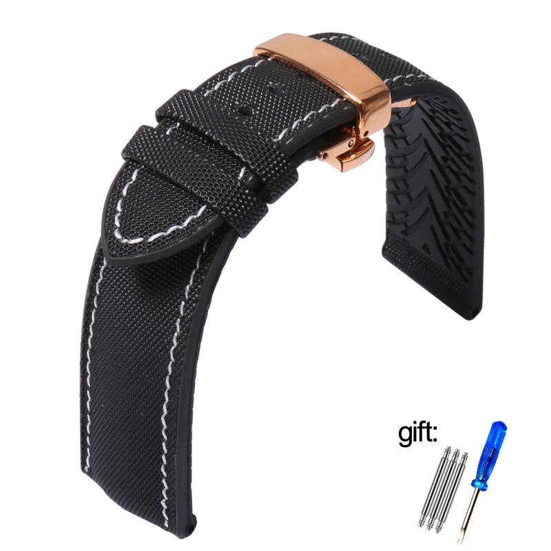 Waterproof Nylon Silicone Rubber Soled Watchbands For Wanguo Mido Helmsman Bainianling Citizen Men's Watch Strap 20mm 22mm 24mm