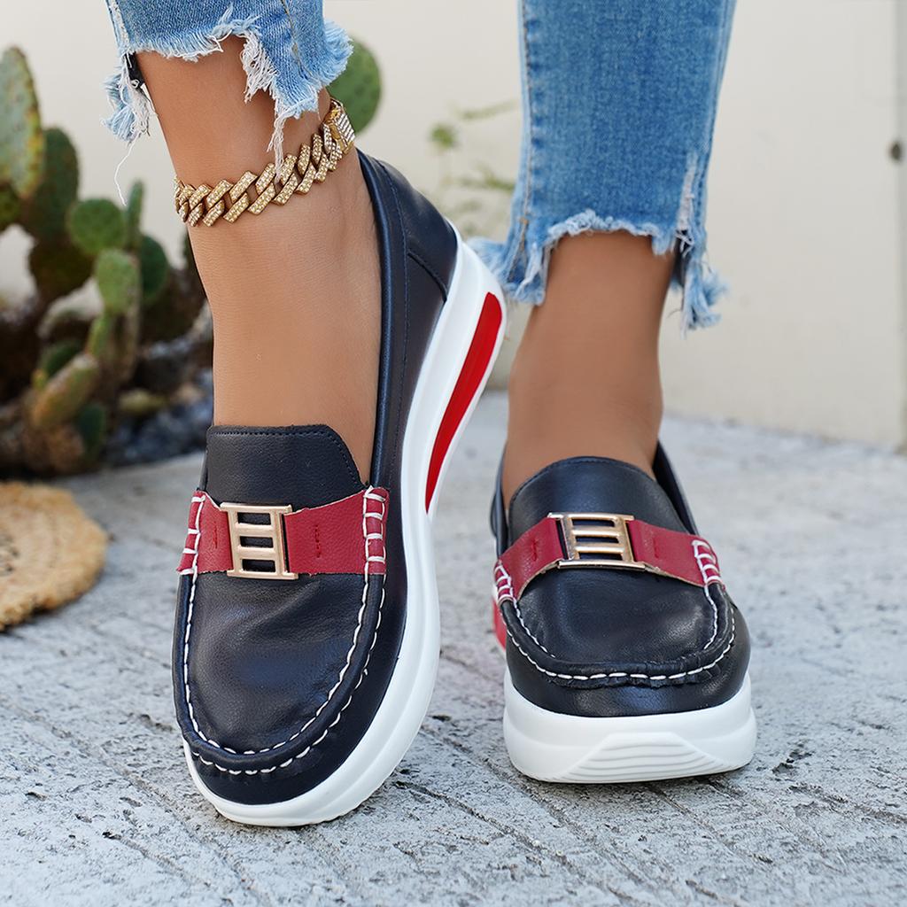 Женские лоферы на платформе широкой полноты - Повседневные слипоны с металлической пряжкой для весны, Модная обувь на массивной подошве