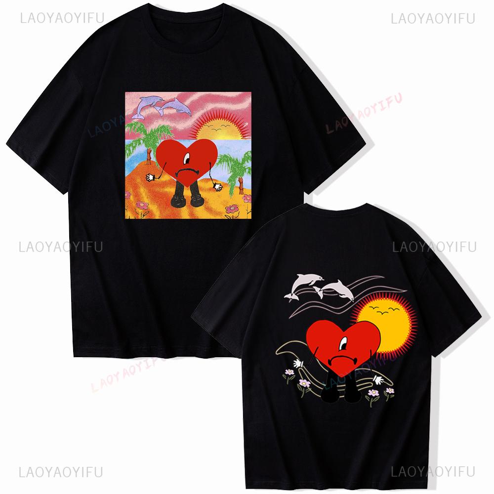 Музыкальный альбом Bad Bunny Принтованная футболка Летний стиль Харадзюку Хип-хоп Повседневная мода Парная одежда Уличная одежда Хипстерские свободные футболки