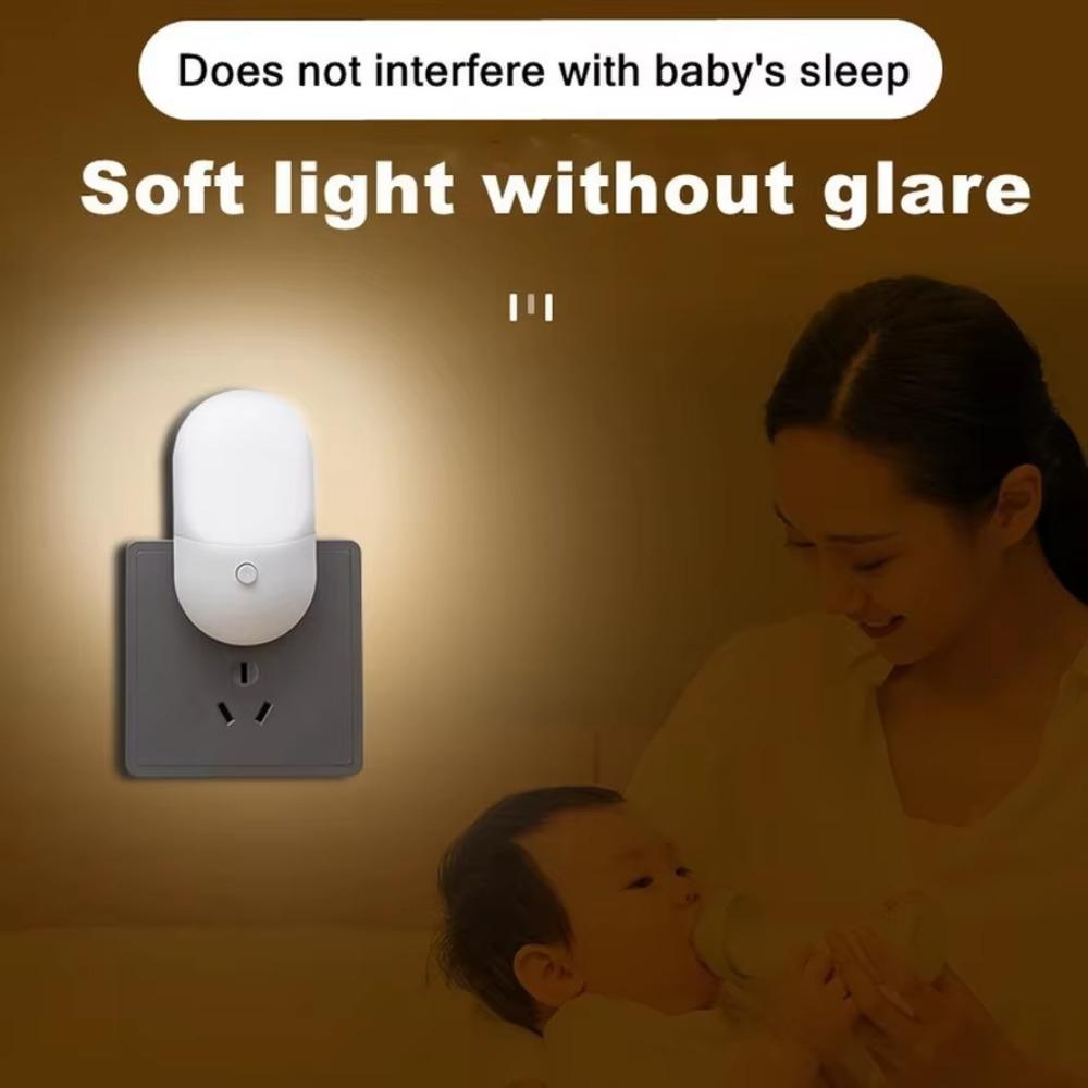Energy Saving Night Light Plug-in LED Feeding Socket Lamp Indoor Lighting Bedroom Night Bedside Lamp EU Plug Two-color