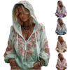 Женская модная толстовка с длинными рукавами и капюшоном в винтажном стиле с цветочным принтом, повседневная.