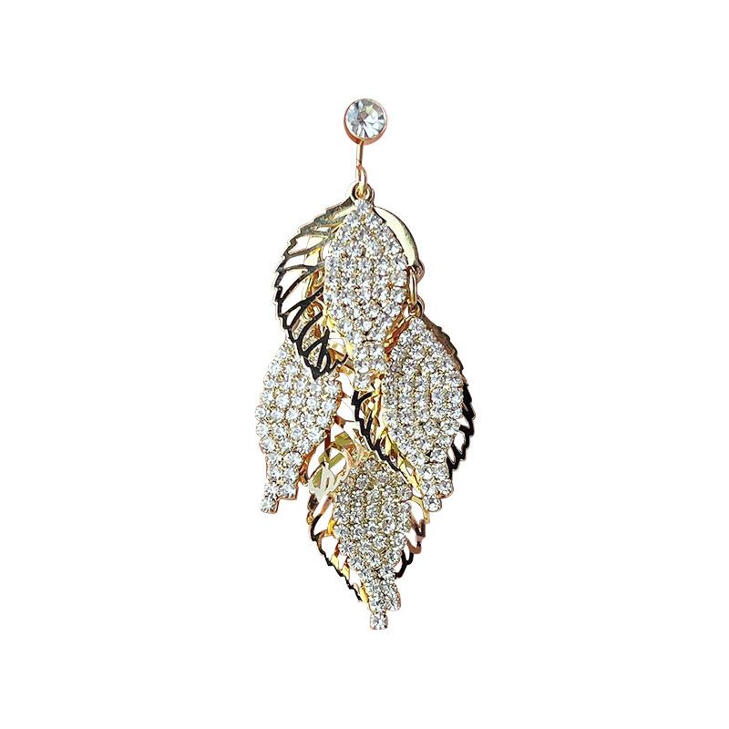 Серьги-крючки с бахромой в виде полых листьев из циркония, модные темпераментные металлические серьги высокого класса, легкие роскошные серьги.