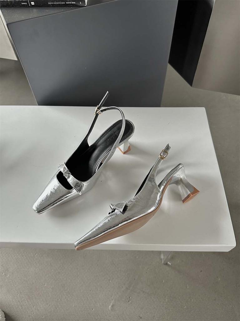 Fashion Pointed Toe Women Sandals 2024 New Arrivals Black Red White Silver Summer Dress Shoes Woman Thick High Heels Back Strap 35-39