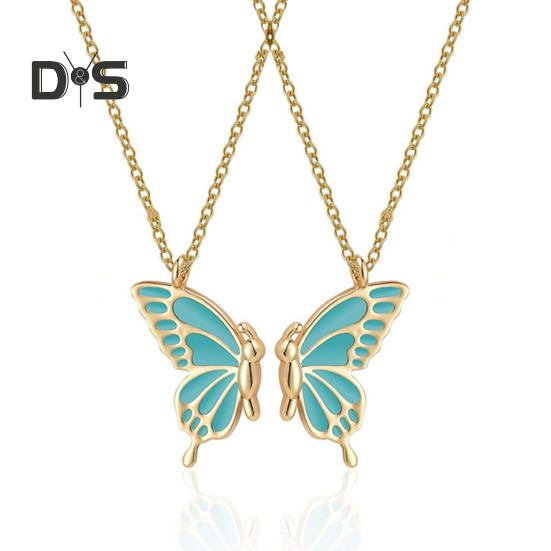 2Pcs/Set Friendship Necklace Meaningful Bright Luster Adjustable Extension Chain Decoration Gift Best Friend BFF Sister Butterfly Pendant Necklace