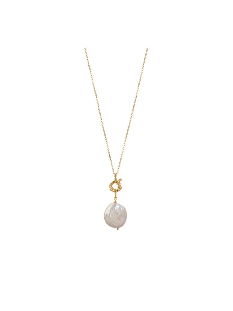 Women Baroque Freshwater Pearl Choker Necklace With 14K Real Gold Circle Pendant And Toggle Clasp Gift