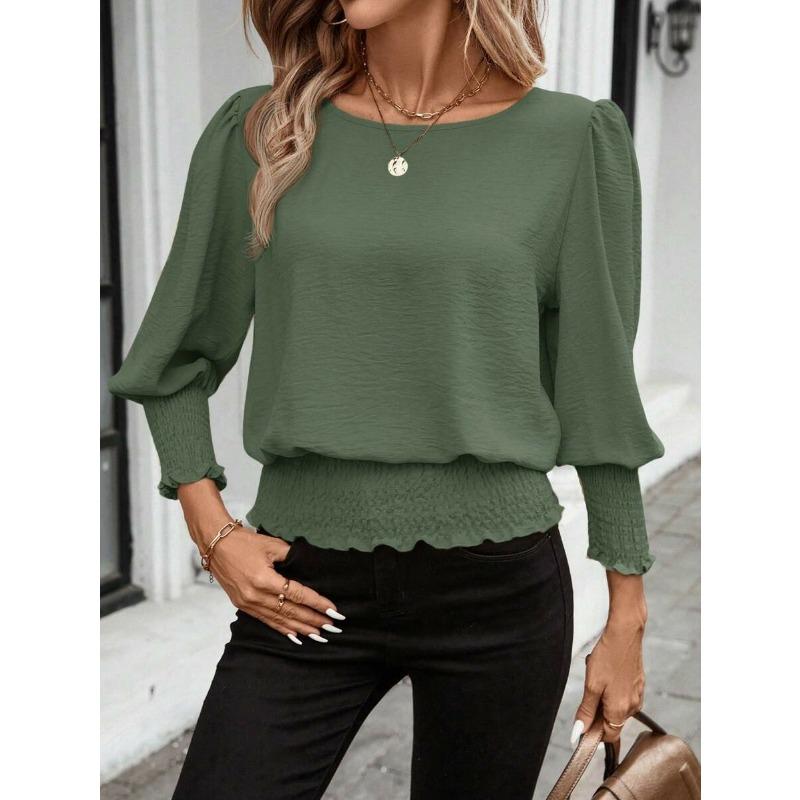Loose Plus Size Round Neck Solid Color Nine Point Sleeves Women's Blouses & Shirts
