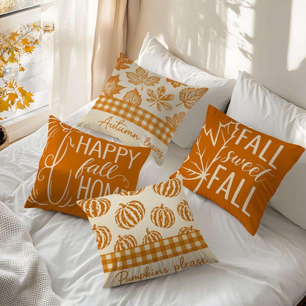 4Pcs/Set 45X45Cm Retro Orange Maple Leaf Pumpkin Pillowcase Bedroom Sofa Living Room Cushion Cover 100% Polyester Home Decor