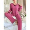 Ayollar Kuz Qish Uyqu Kiyimi Qovurg'ali Pijama To'plami Uzun Yengli Top va Uzun Shim 2 Qismli To'plam Kundalik Uy Kiyimi Loungewear