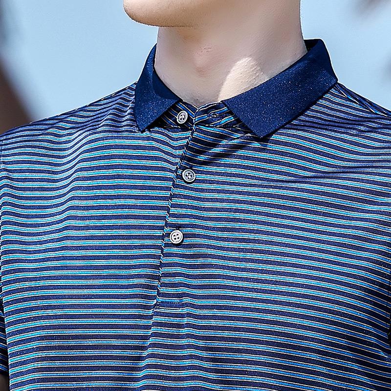 [12% Mulberry Silk] Men's Business Casual Striped Ice Silk Short-Sleeve T-Shirt