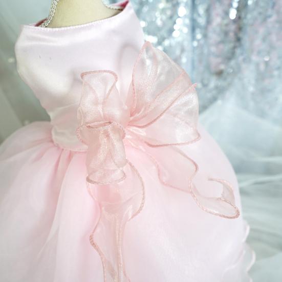 Платье для домашних животных, кружевное шитье, большой бант, застежка без рукавов, лента из органзы, свадебное платье для собак, одежда для щенков, товары для домашних животных