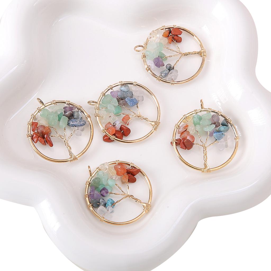 30mm Natural Gemstone Stone Beads Charms Tree Pendant DIY Jewelry Making Necklace Accessories