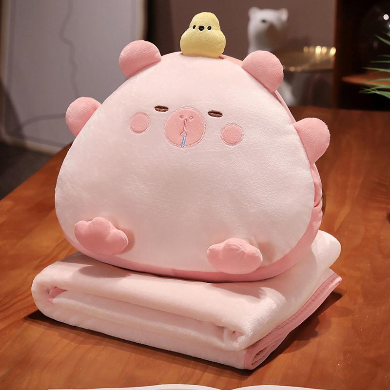 Rice Ball Cartoon 3 In 1 Capybara Pillow Air Conditioning Blanket Nap Toy Plush