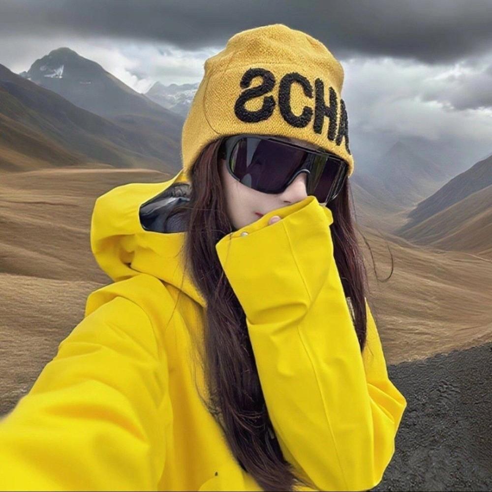 Warm Thick Knitted Fall Winter Hat Large Head Size Embroidered Letter Cap For Women
