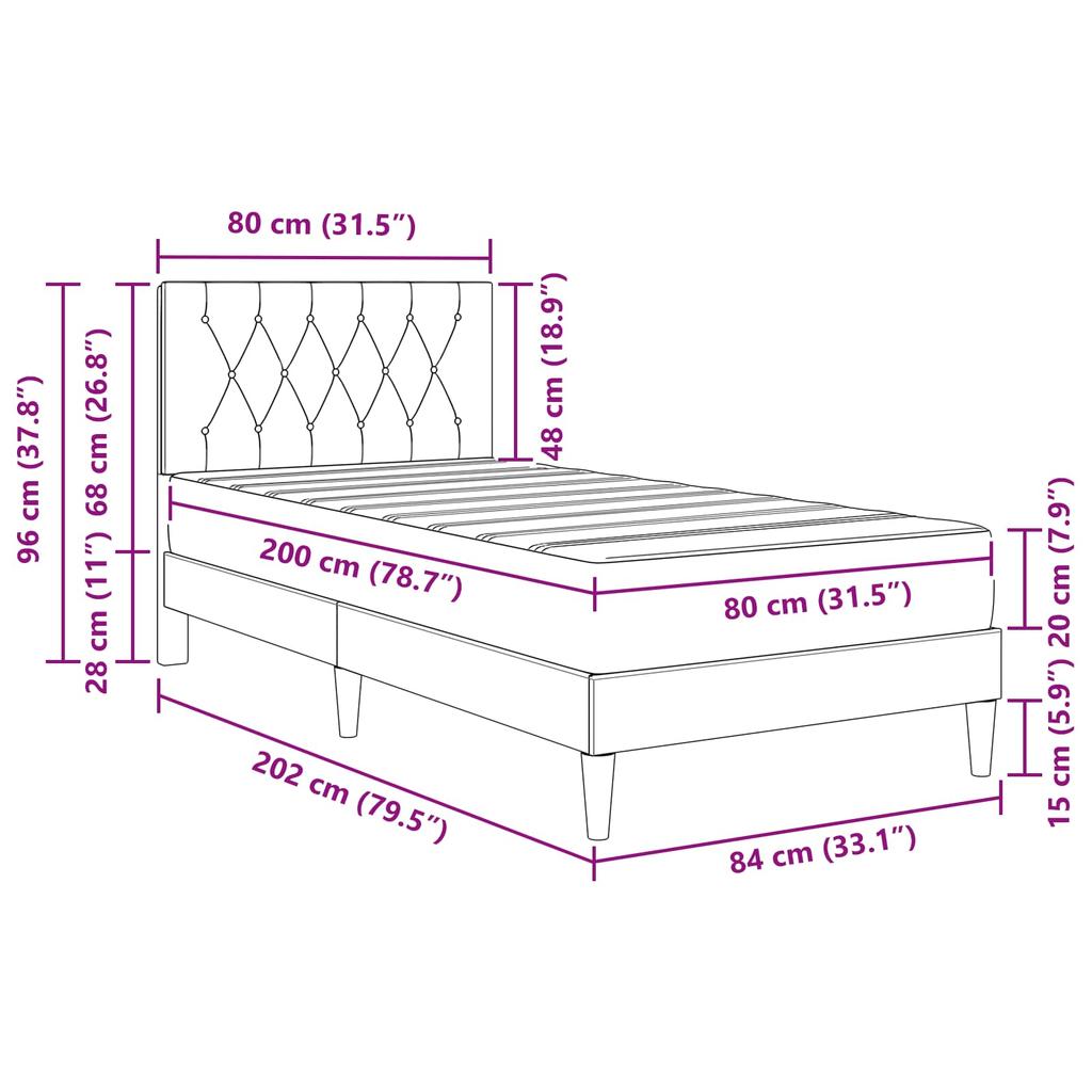 Bed Frame with Mattress Dark Green 80 x 200 cm Velvet