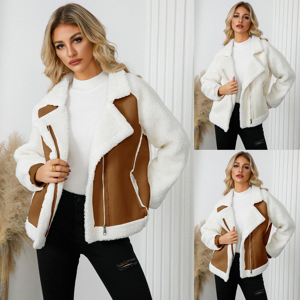 Women's Winter Faux Suede Coats Fleece Sherpa Lined Jacket Faux Fur Lapel Pockets Warm Fall Fashion Outerwear for Women Fuzzy Long Sleeve Warm Jackets