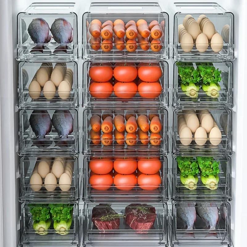 Refrigerator Storage Box Drawer Type Fresh-keeping Box Kitchen Food Vegetable Preservation Box Eggs and Meat Frozen Storage Box