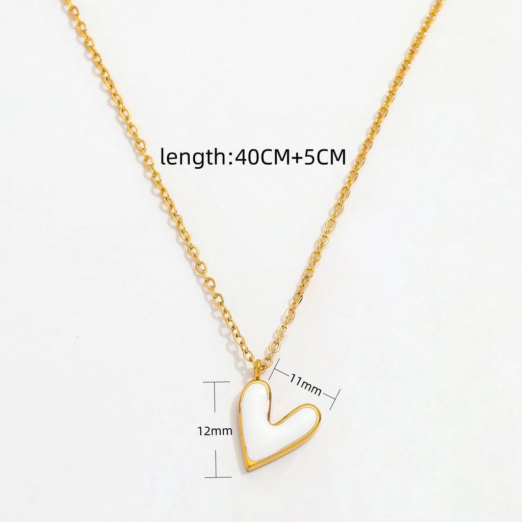 Fenny 18K Gold Plated Ready to Ship Simple Fashion Heart White Enamel Pendant Necklace Stainless Steel Jewelry